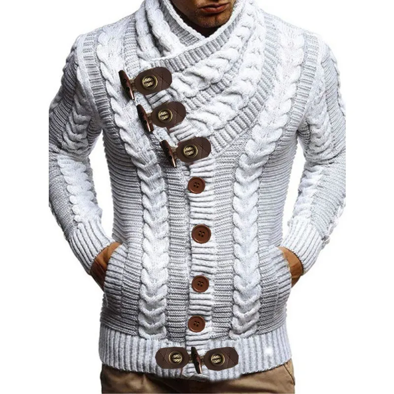 

Personality Brown Pile Neck Skew Button Knit Bottoms Male Korean Version Of Popular Leisure Cardigan Sweater Trend