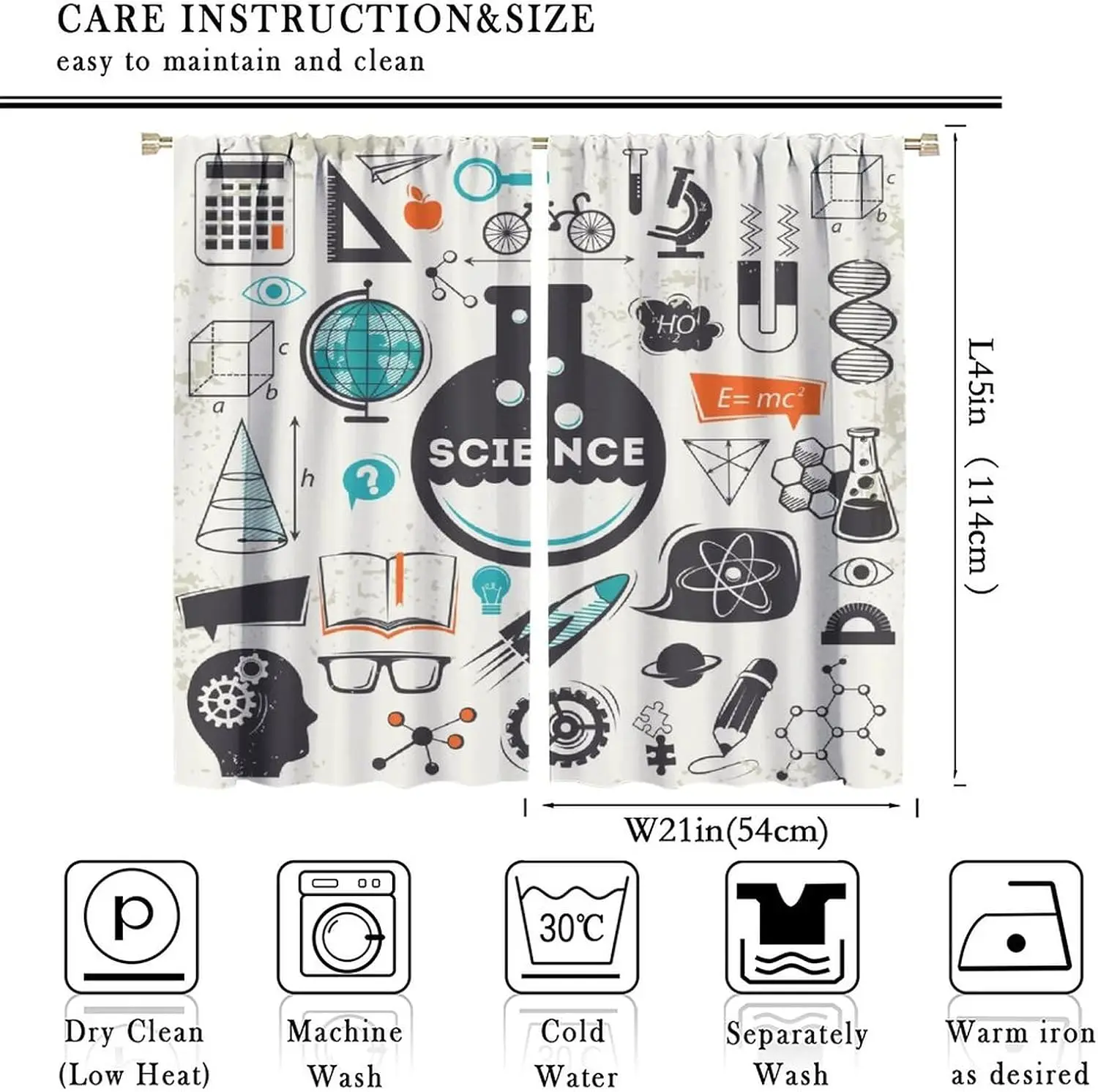 Science Theme Curtain Panels Window Drapes Educational Classroom Decor Physics Chemistry Atom Biology Doodle Abstract Math Lab C