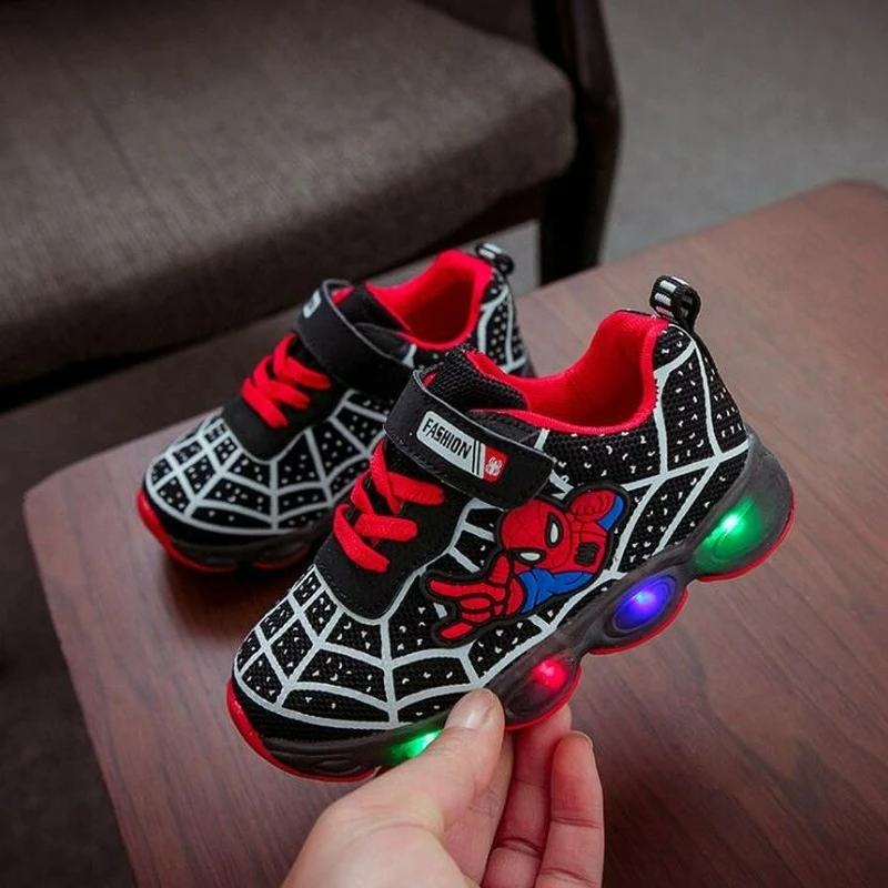 Disney Spiderman Led Light Glowing Sneakers Fashion for Boys Girls Kids Shoes Up Breathable Sports Running Shoes