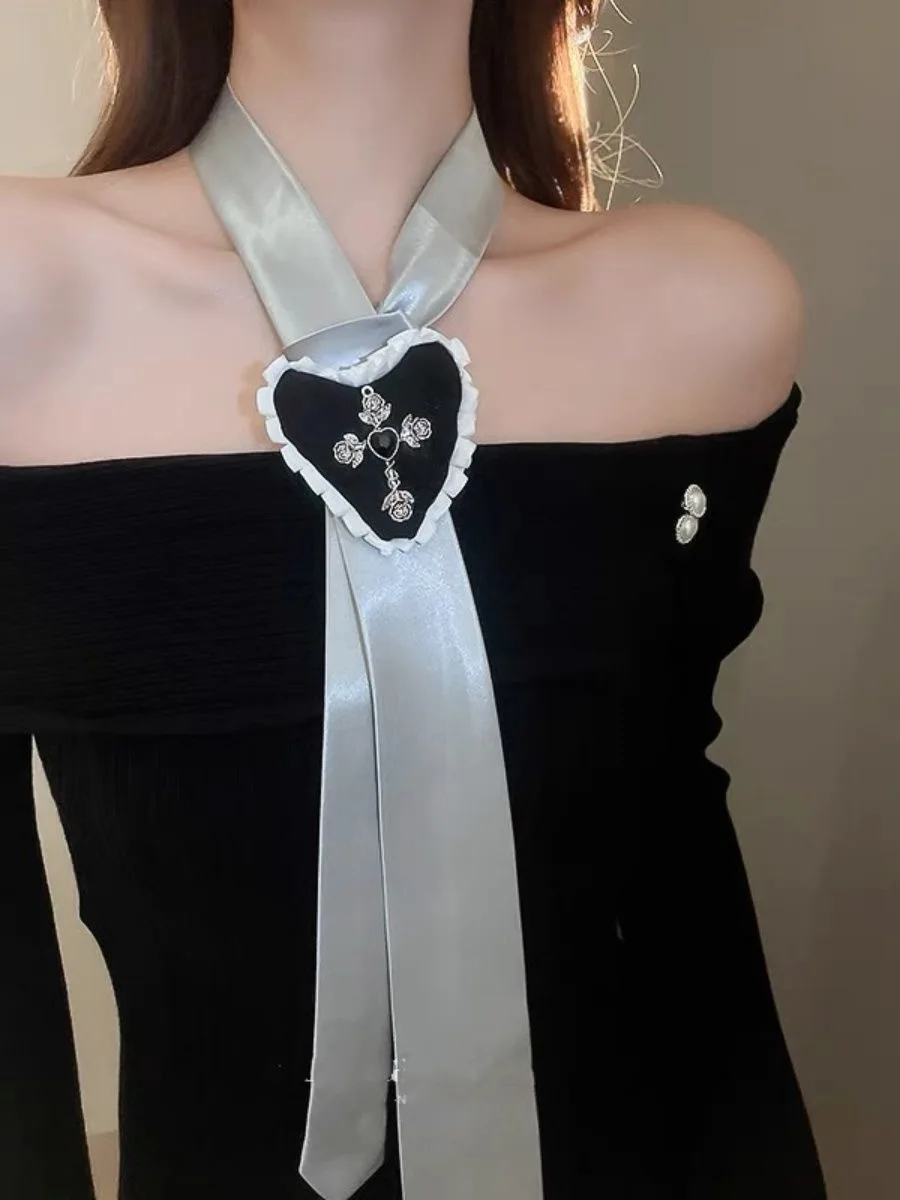 Sweet Cool Girl Rose Cross Neck Ties Y2k Vintage Lotia Punk Dress Up Necktie Accessories