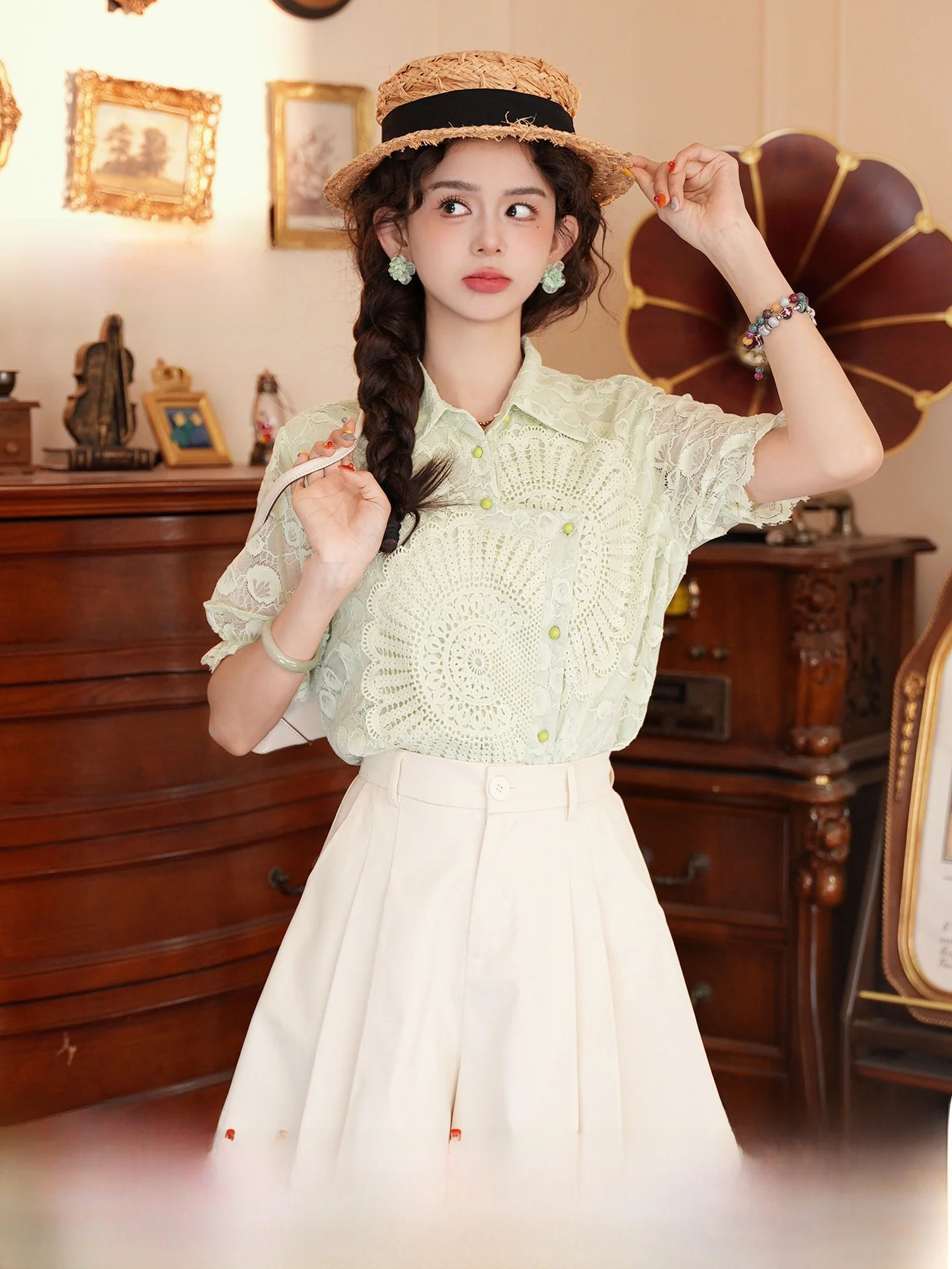 

Chen Jiajie Spring Water Green Trace Unique Super Good Looking Women's Shirt Spring Summer Lightweight Maturity Non-Repeating...