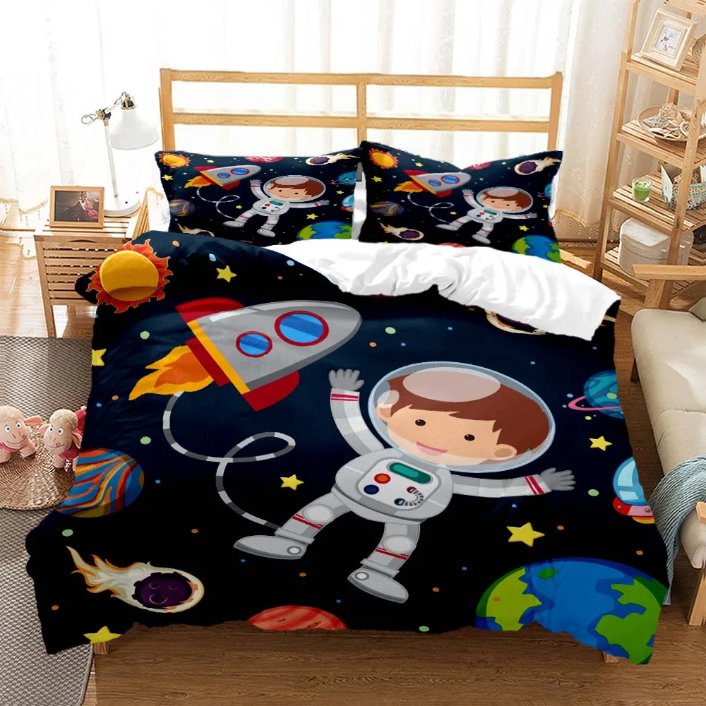 

Cartoon Astronaut Digital Print Polyester Bedding Sets Child Kids Covers Boys Bed Linen Set For Teens Bedding Set