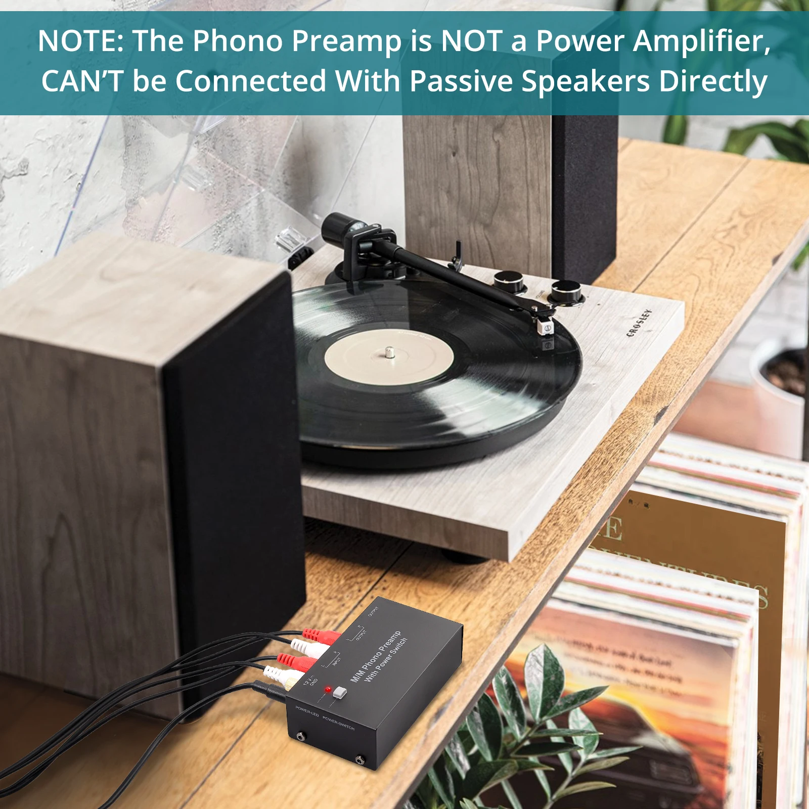 Prozor Mini Phono przedwzmacniacz Stereo Audio niski poziom hałasu M/M gramofon przedwzmacniacz z wyłącznik zasilania wejście RCA i wyjście 6.35mm