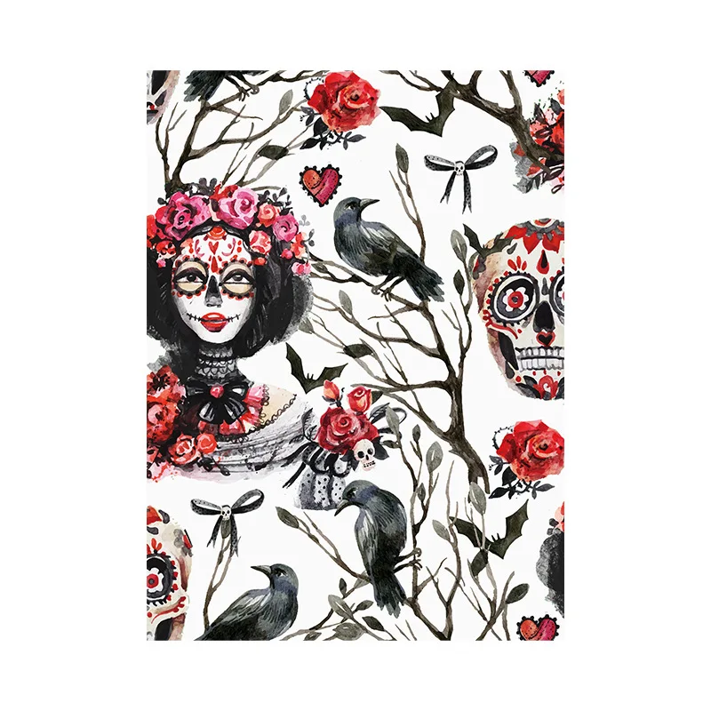 Sugar Skull Floral Peel and Stick Wallpaper for Bedroom Black/White Removable Accent Wall Decorations