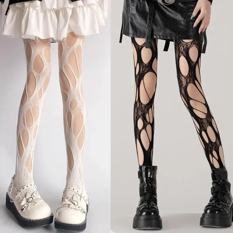 Y2k Girl Fishnet Flower Vine Pantyhose Subculture Irregular Hollow Sexy Black Tights Punk Style Jk Trendy Boot Legging for Women