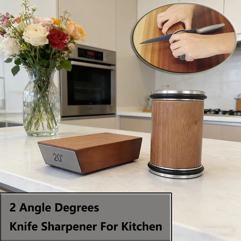 

Wooden 2-Angle Kitchen Knife Sharpener: High-Efficiency Roller Tool, Quick Blade Sharpening, Durable Wood Build for Daily Use