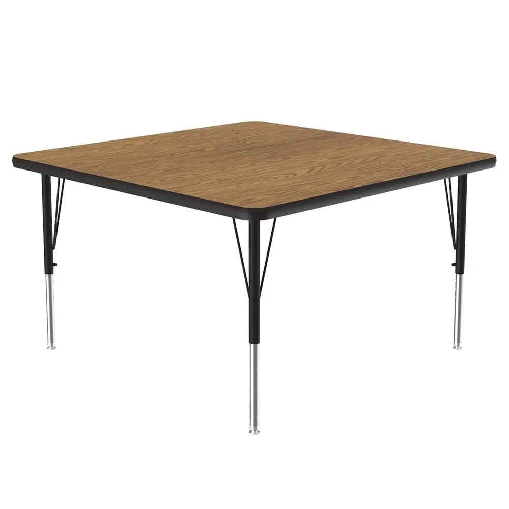 Adjustable Height 48 Square Medium Oak Laminate Classroom Table, Model A4848-SQ-06