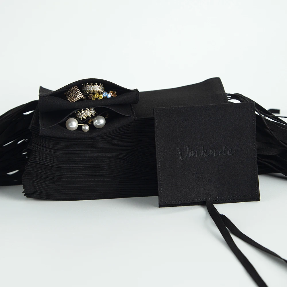 

50 шт., сумки для ювелирных изделий из микрофибры индивидуального размера, бархатные сумки с веревкой и отделением, кольца, серьги, упаковка, органайзер, подарочные пакеты