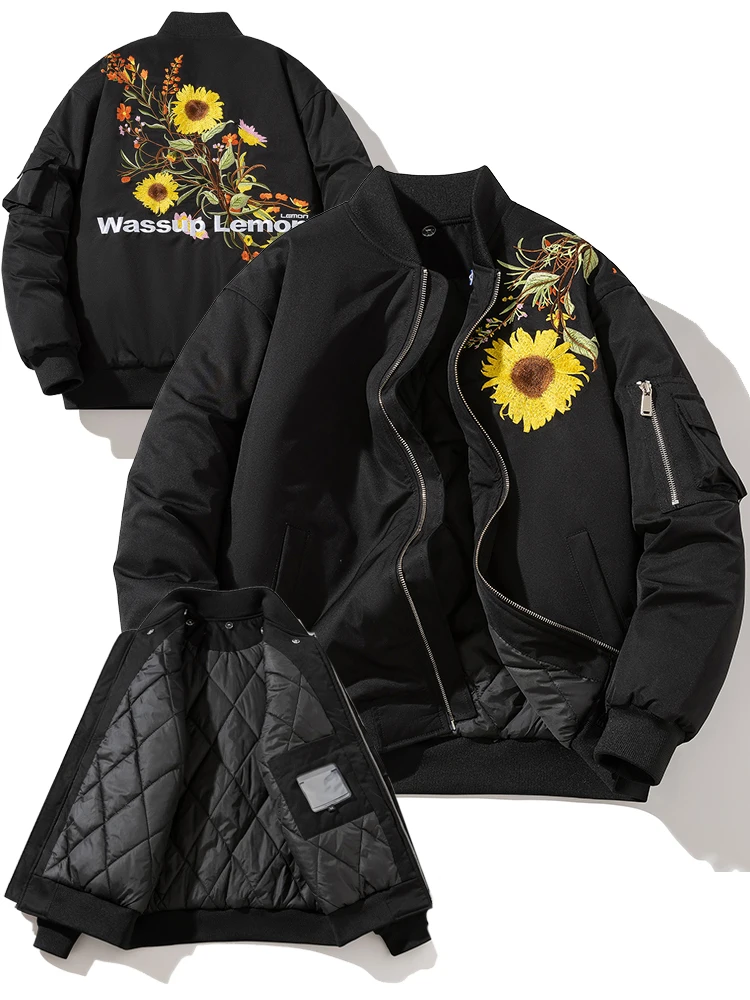 

Autumn Winter Thiened Embroidered Trendy Baseball Jaet Cotton Pilot Jaet Loose Men's Outerwear Coat Polyester Filling