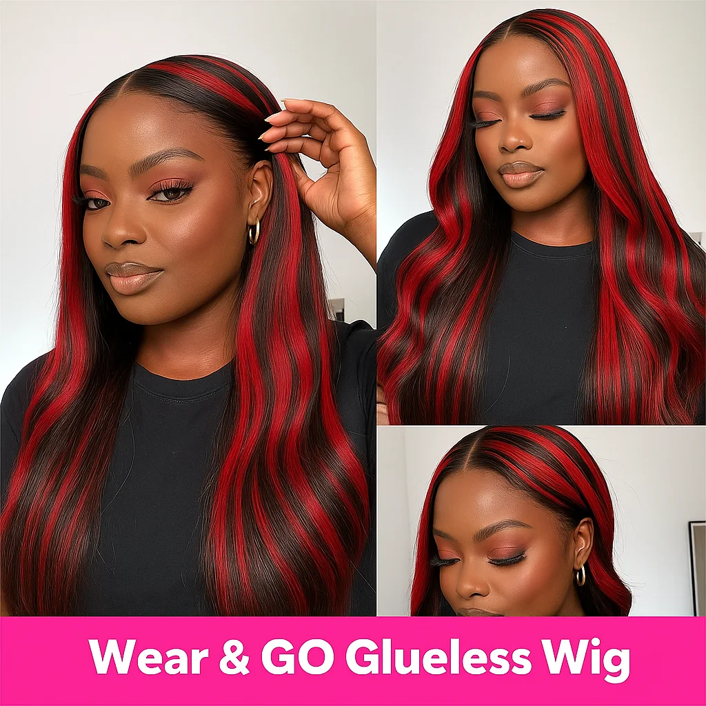 5x5透明フロントレースボーンストレートグルーレスヘアウィッグ 密度200% ハイライト1B/99J ブラジリアンヘアウィッグ 生え際プレプラッキング済み 女性用