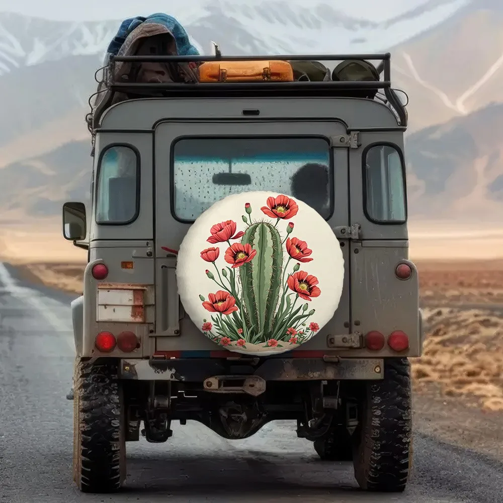 Desert Cactus Flower Spare Tire Cover 100% Polyester Durable for SUV Trailer Truck