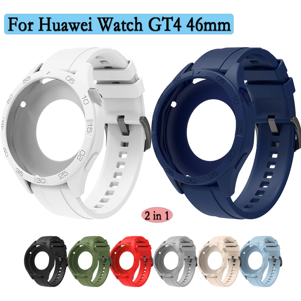 Case + Strap 2 In 1 For Huawei Watch GT 4 46mm High Quality Silicon Watch Protector Shell And Band One Color Watchband Case