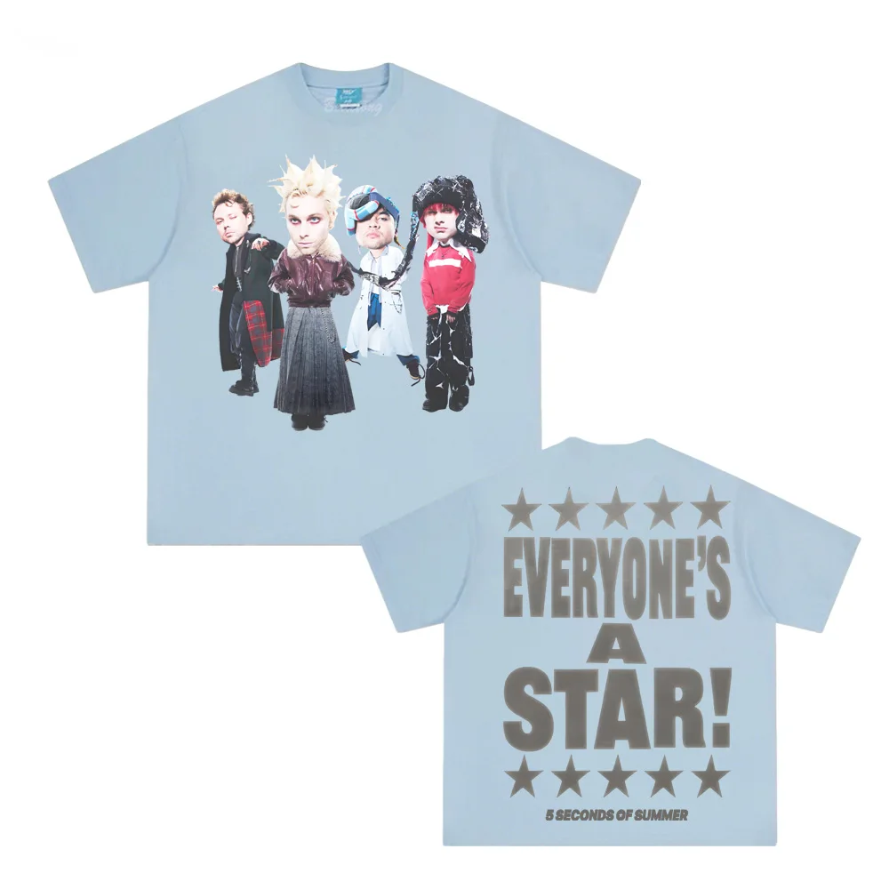 الجميع نجم! تي شيرت 2025NEW تي شيرت بنفس النمط 5 ثانية من الصيف 100% قطن تريند مريح تي شيرت عالي الجودة