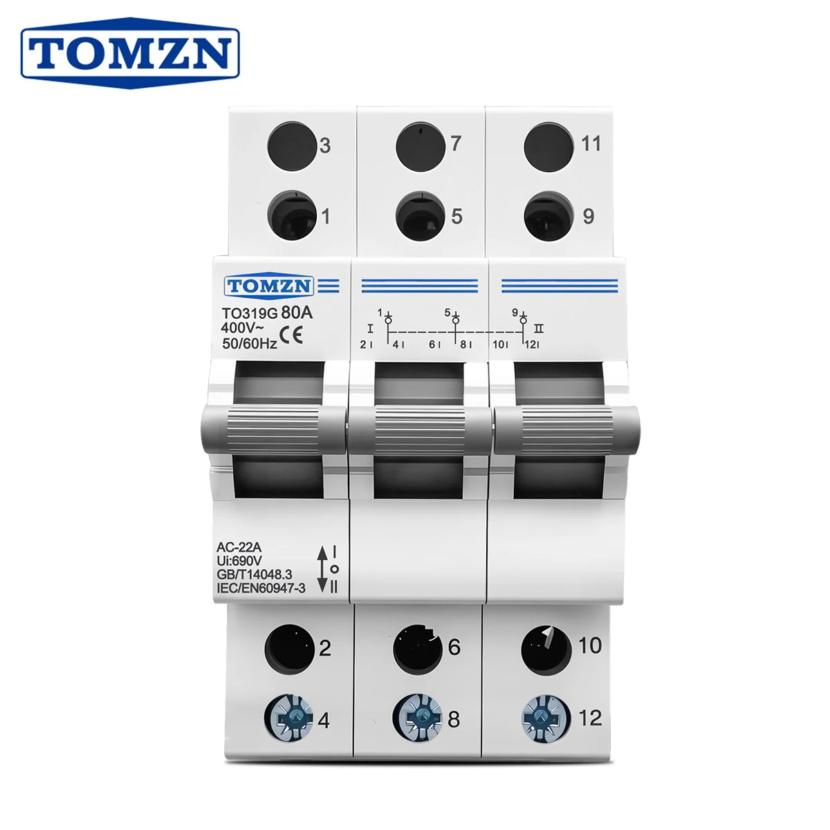

TOMZN TO319G 2P 400V~ AC 80A Changeover Switch MTS Dual Power Manual Transfer Isolating Interlock Circuit Breaker Disconnectable