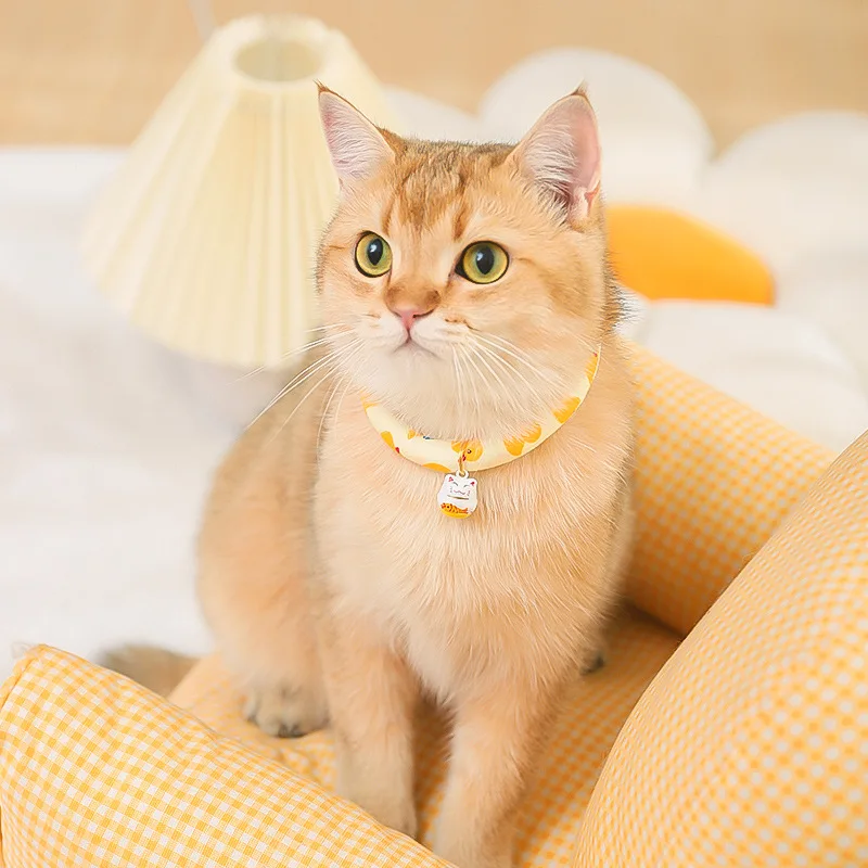 

Pet Collar with Bell Cartoon Duckling Strawberry Cat Accessory Kitten Collar Adjustable Cotton Safety Bell Necklace for Pets