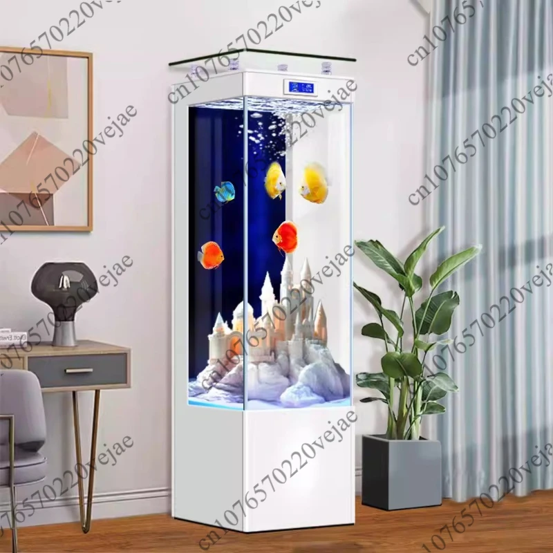 Living room vertical small fish tank  integrated circulation filtration household ultra-white ecological aquarium viewin