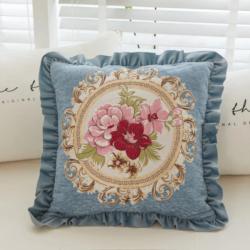 

Ruffled Floral Jacquard Decorative Pillows for Sofa,Luxury Cushion Cover,Royal Red Pillow Cover, Living Room Decoration 48x48cm