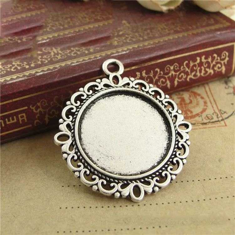 10pcs Antique Pendant Charms 20mm Base Settings Cabochon Cameo Tray Bezel Blank Fit 20mm Cabochons Cameo DIY Jewelry Findings