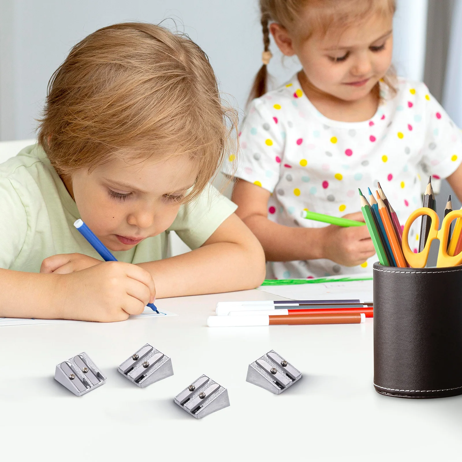 20 pcs Aluminum Alloy Pencil Sharpener 25x23x12mm Dual Holes Smooth Sharpening Portable Office Desk Accessories Manual