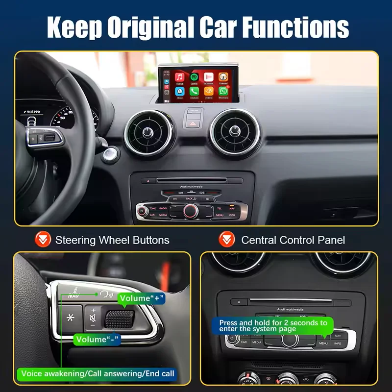 Carplay اللاسلكي لأودي A1 Q3 2013-2018 سنة دعم أندرويد السيارات autolink Airplay كاميرا خلفية لعب السيارة