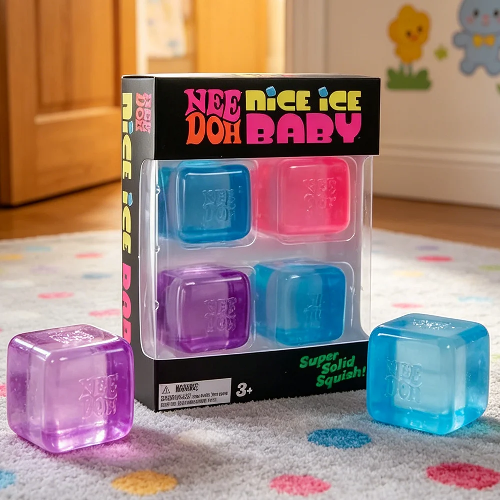 

Needoh Teenie Nice Ice Cube Fidget Toys Mini4 Pack Set Slow Rebound Squishy Toys Stress Reliever Fidget for Party Favors Gifts