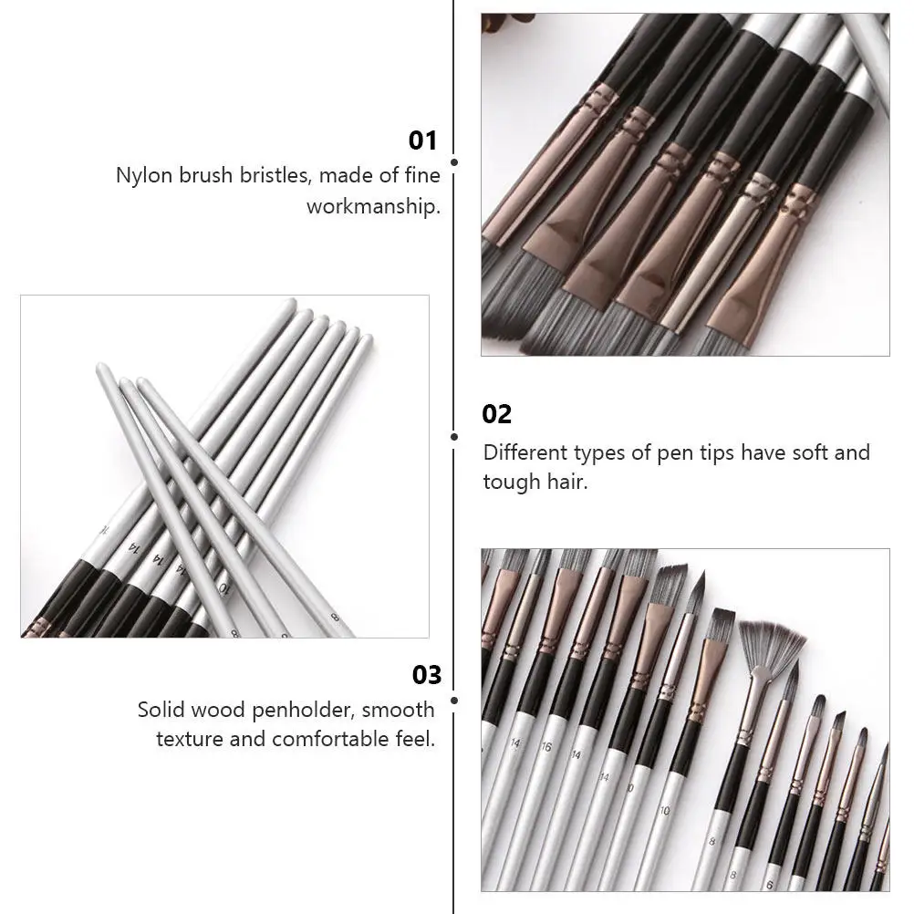 Professional Paint Brush Set 24 Piece Nylon Bristles Wooden Handles Storage Bag for Watercolor Oil Painting