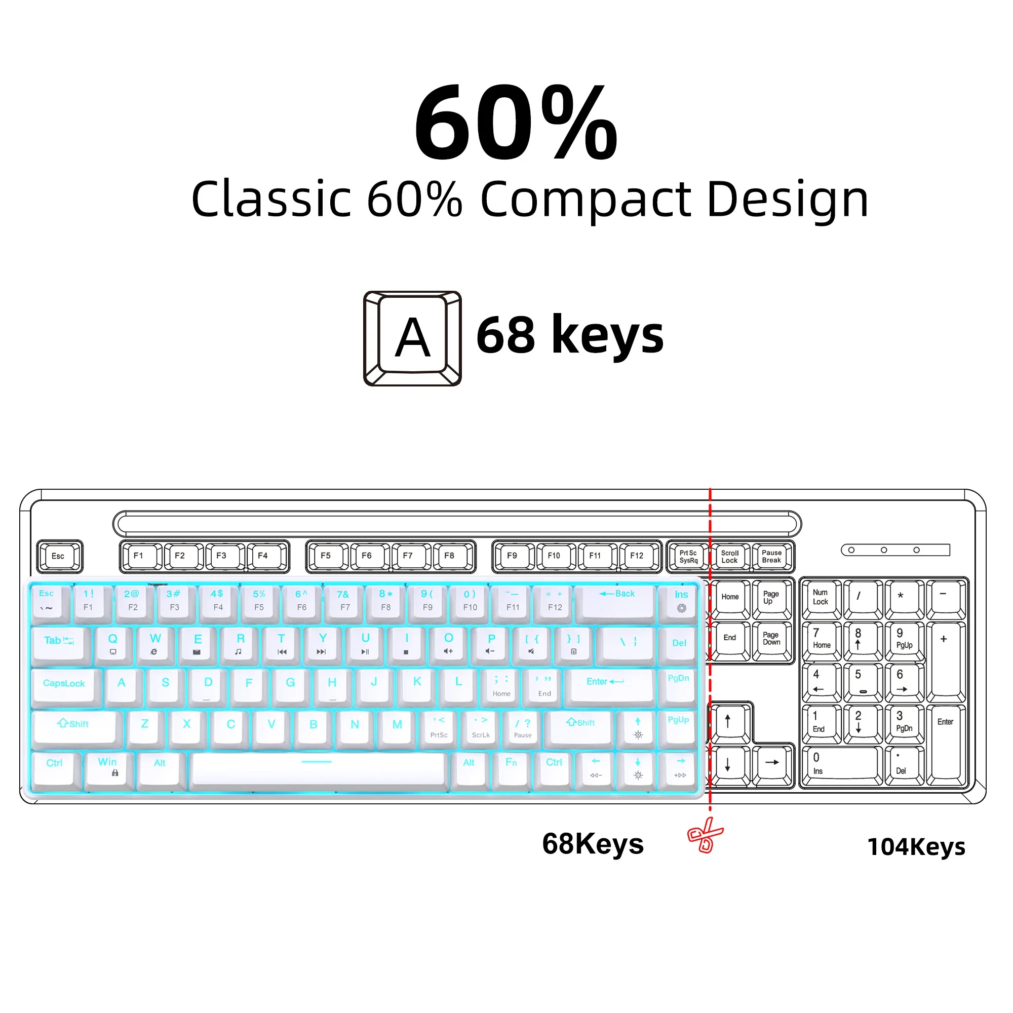 Clavier mécanique ergonomique rétro4.2 RVB, clavier LED remplaçable à chaud, interrupteur rouge ou bleu, clavier de jeu pour PC, ordinateur portable, bureau, 68 prédire