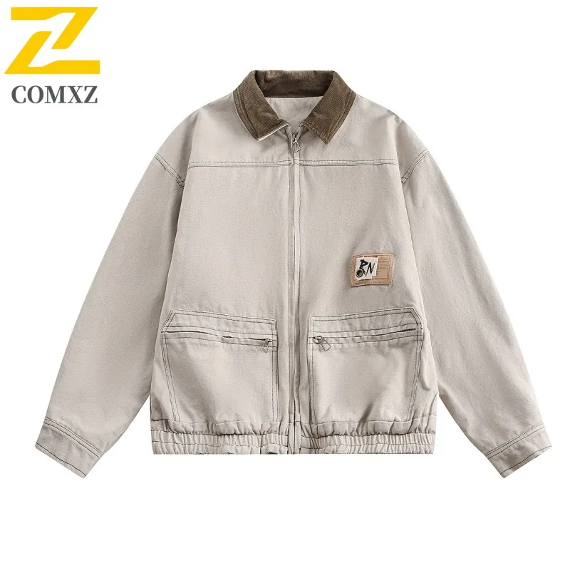 

COMXZ Мужская джинсовая байкерская куртка, легкая рабочая одежда для пешего туризма, стильная повседневная университетская куртка для прогулок, повседневное дизайнерское пальто