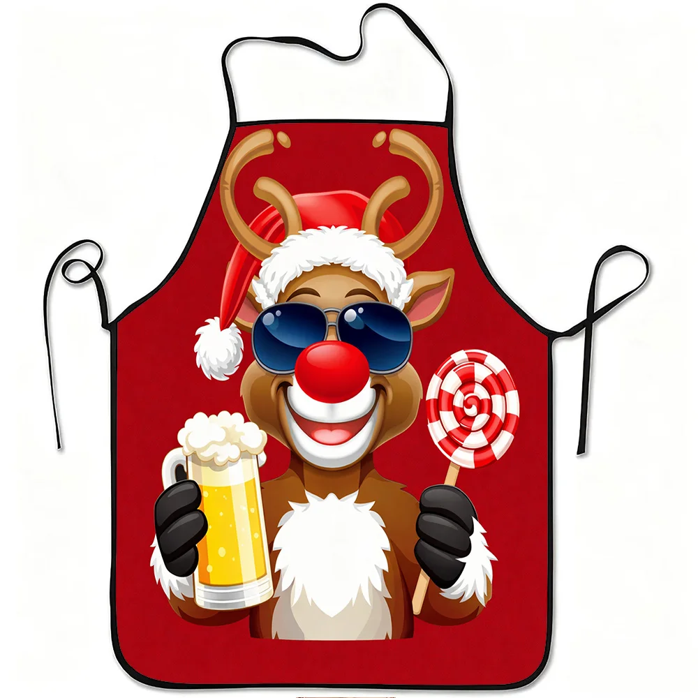 1pc Humorous Christmas Reindeer Apron Featuring Beer And Candy Design, Sturdy And Easy To Clean, Adjustable Waist, Made Of Polye