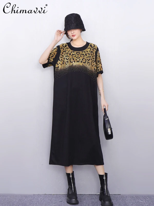 

2025 Summer New Women's Dress Loose Large Size Printing Short Sleeve Casual Fashion Temperament Mi-length T-shirt Dresses