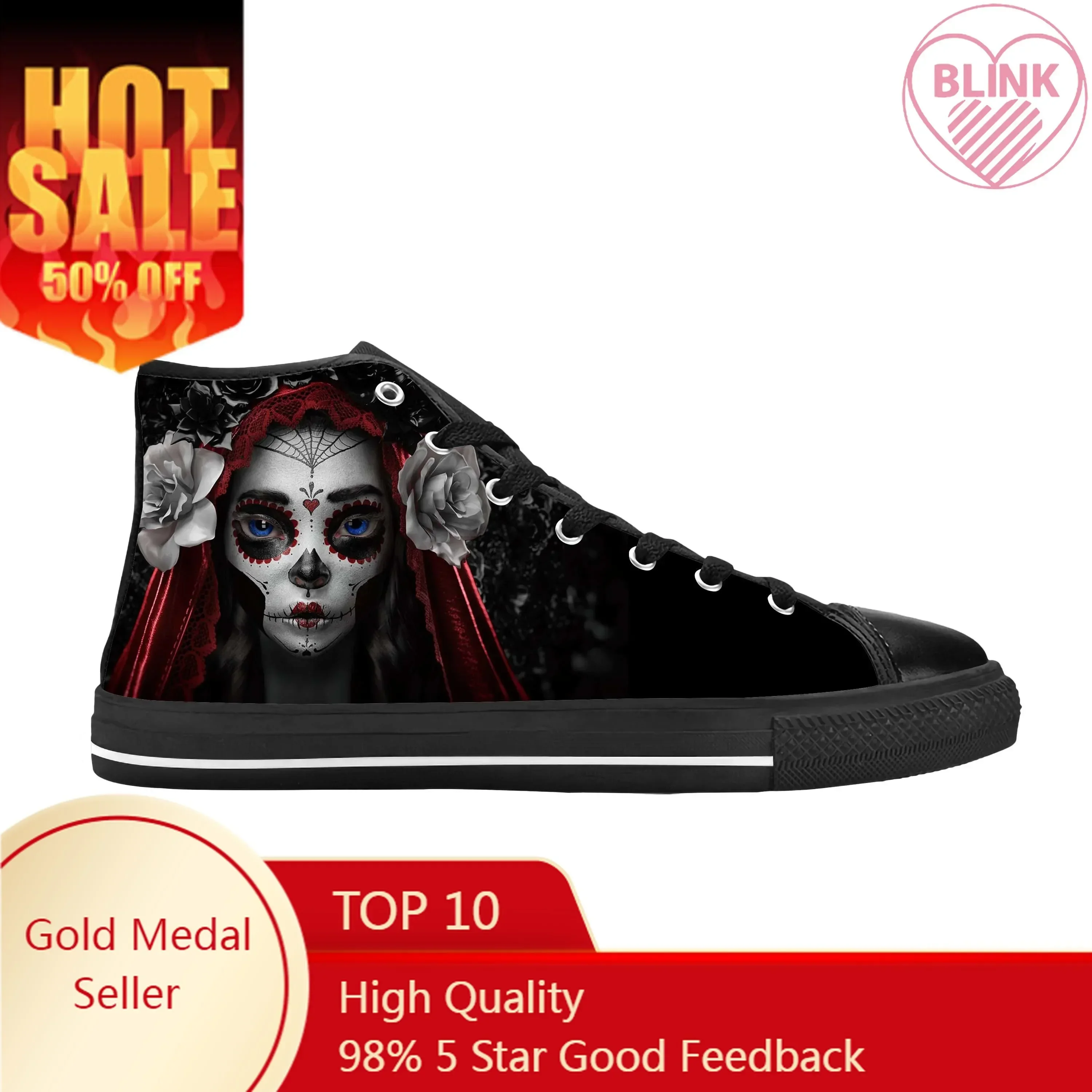 La Calavera Catrina Mexican Sugar Skull Katrina Casual Cloth Shoes High Top Comfortable Breathable 3D Print Men Women Sneakers