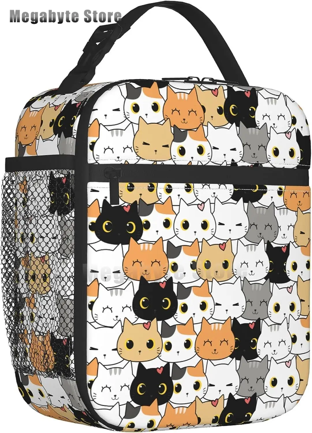 Black Cat Lunch Box Funny Cat Lunch Bag Kids Teen Girls Women Adult Cooler Insulated Floral Lunch Bag for School Work Travel