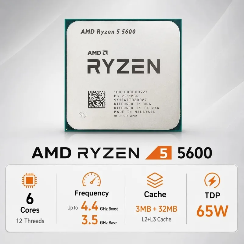 Socket AM4 Desktop CPU Ryzen 5 5600 32MB L3 Cache 6 Core 12 Thread 4.4GHz Max Boost Computer Processor Without Cooler view 2