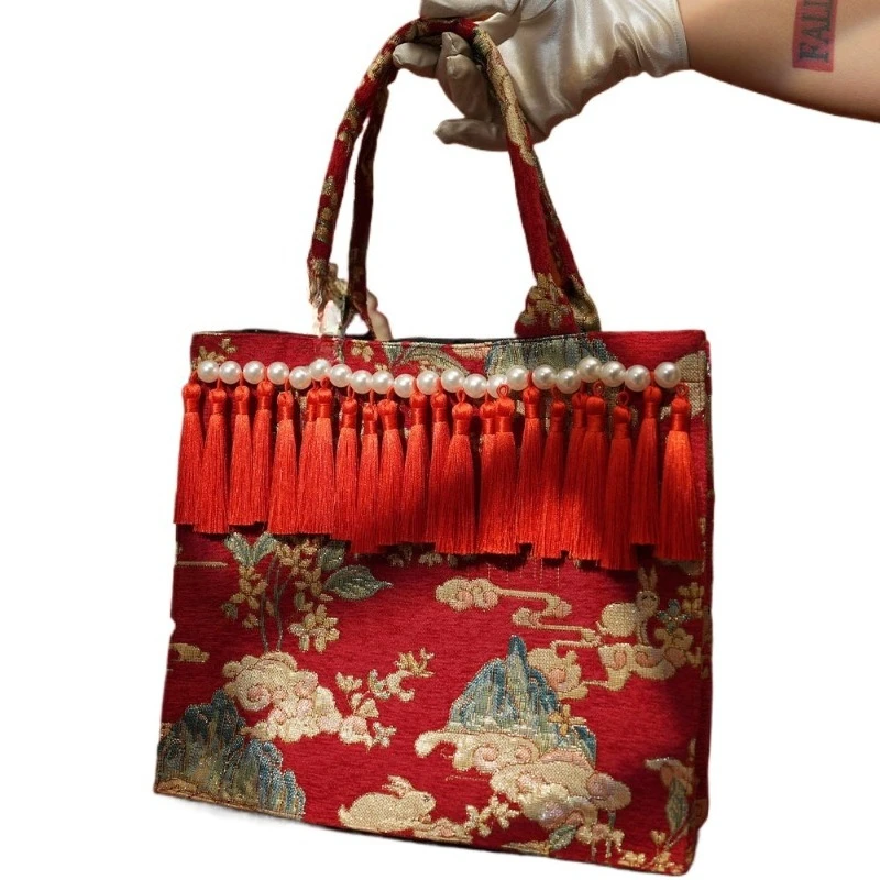 Red Chinese Xiuhe Bridal Wedding Bag Handmade with Cheongsam Mother-in-law Handbag