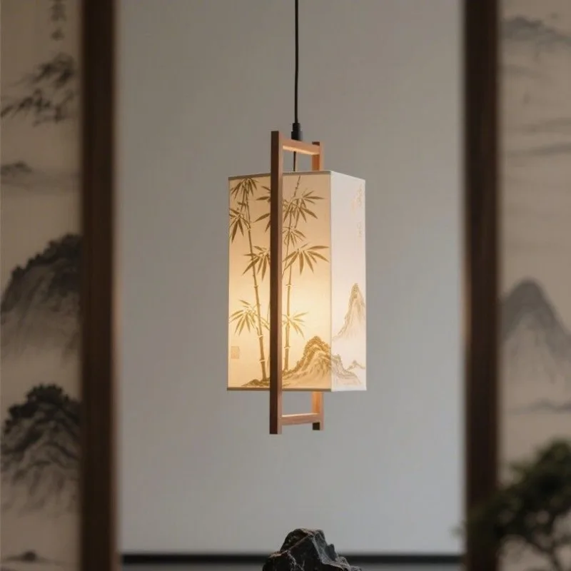 Ancient Aesthetic Minimalist Pendant Light Tea Room Space Entrance Corner Hallway Bamboo Leaf Pendant Light Mid-Century Style