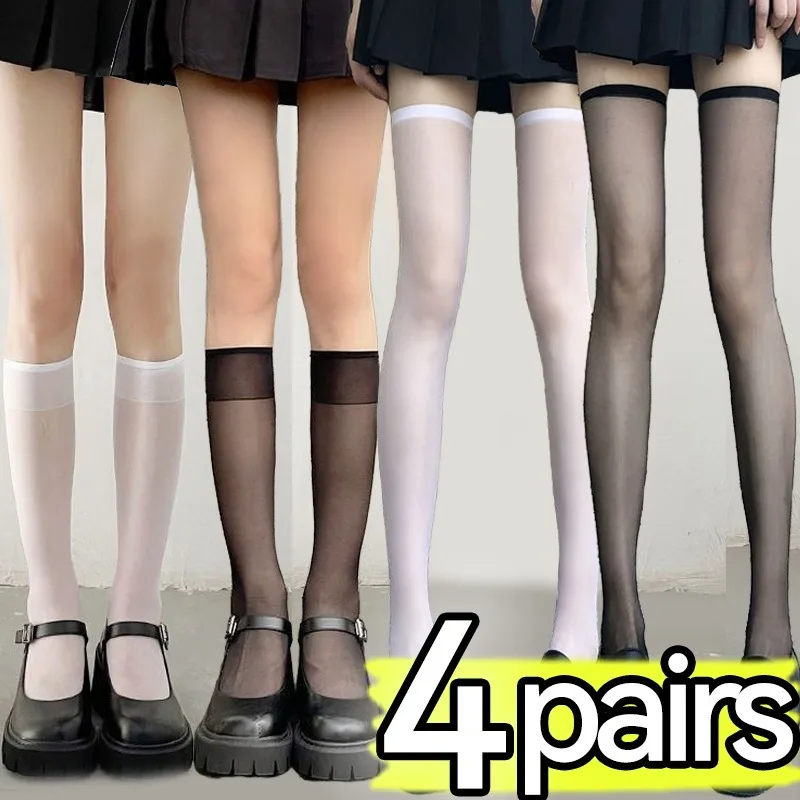 

1/4Pairs Summer Thin Stockings JK Women Lolita Long Socks Thin Knee High Socks Fashion Cosplay Sexy Nylon Transparent Stockings