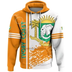 Men's Africa Zone Hoodie Street Loose Print Women's Sweatshirt - Ivory Coast Quarter Style Zip Hoodie Top