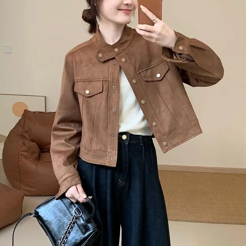 

Модная ретро-куртка в корейском стиле, осенняя коллекция 2024, новинка, универсальная, приталенная, с пуговицами, с длинными рукавами, повседневная верхняя одежда