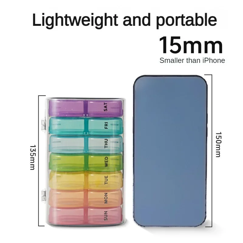 Large Weekly Pill Organizer 7 Day 2 Times A Day, Flip Up Pill Box with Push Button Lids, Travel Pill Case for Vitamins, Fish Oil