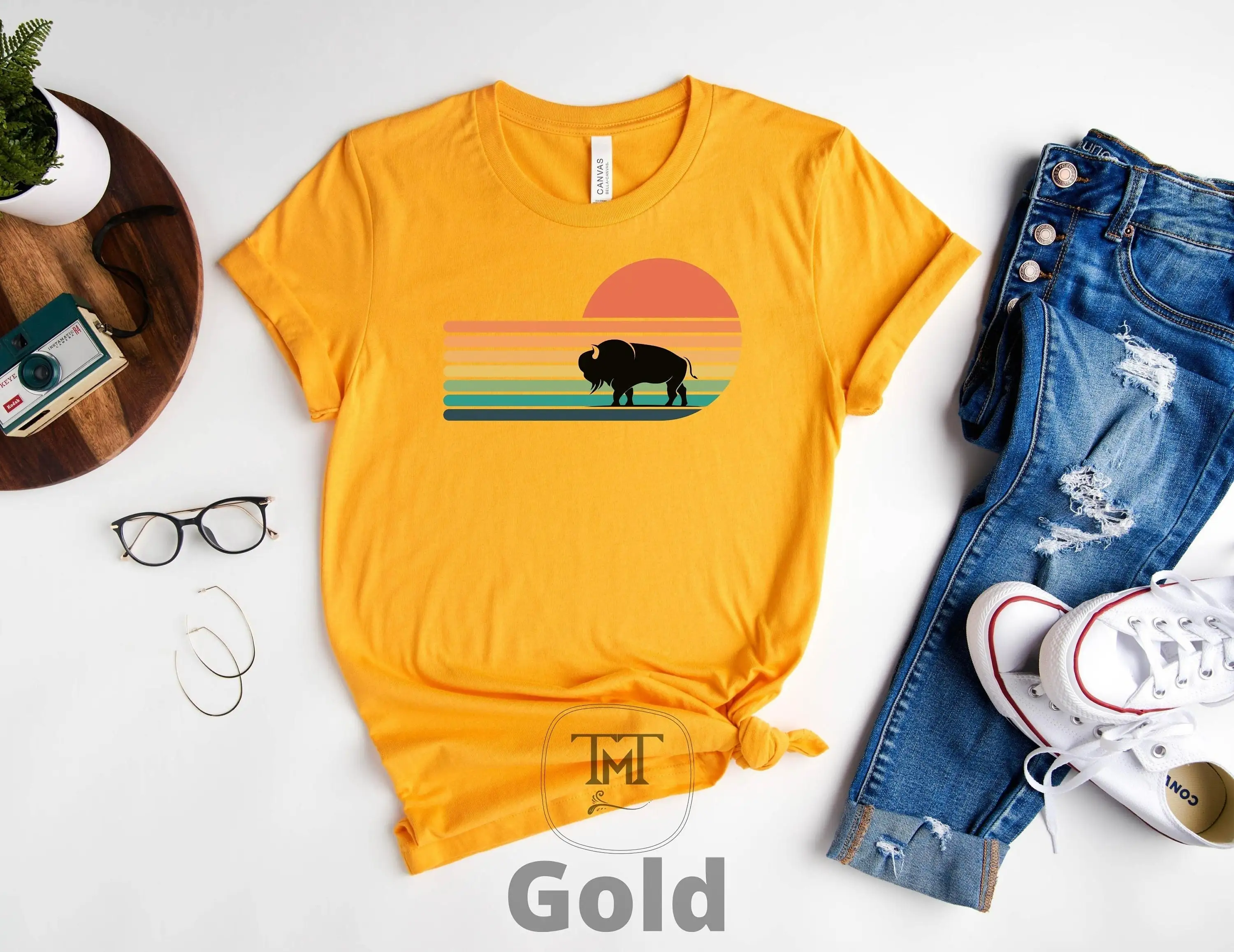 

Футболка Bison Lover в стиле ретро с закатом Buffalo Wyoming