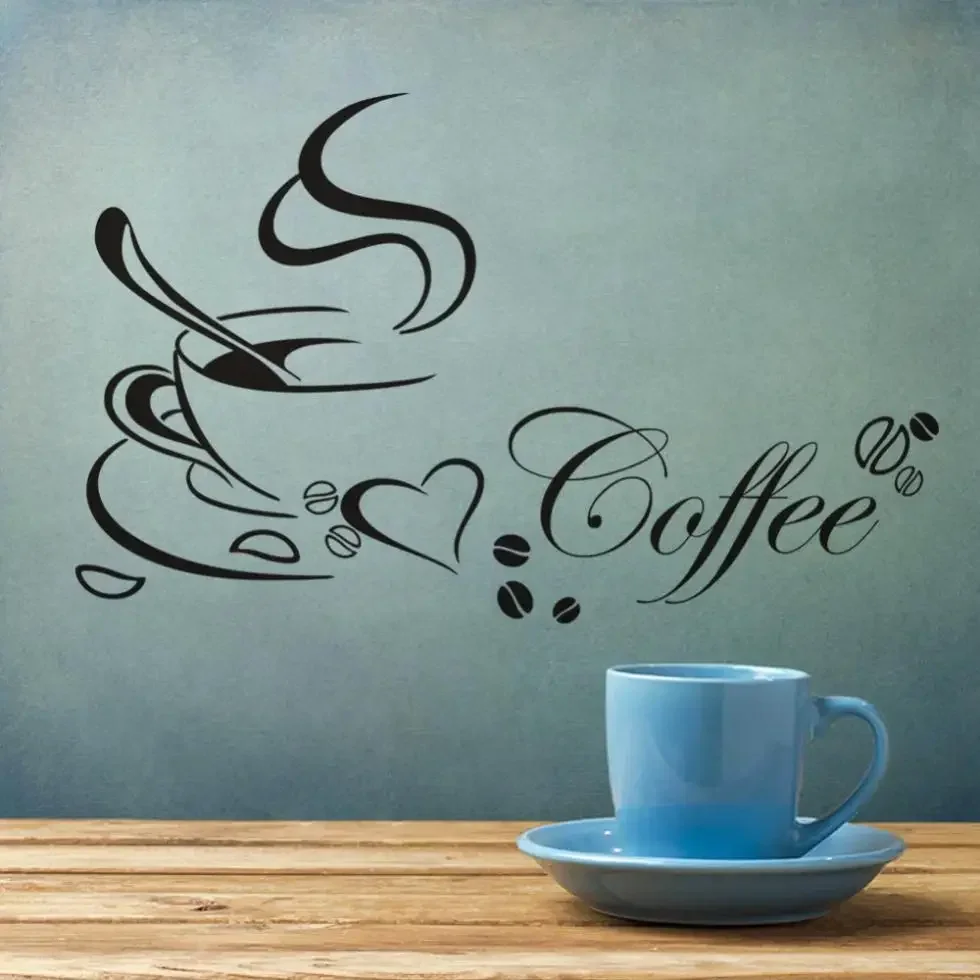 Coffee Cup With Heart Vinyl Quote Restaurant Kitchen Removable Wall Stickers DIY Home Decor Wall Art