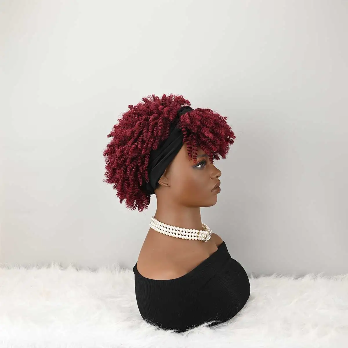 Headband Wig Curly Headband Wig With Bangs For Women Synthetic Afro Curly Hair Wig With Headband Attached Wigs