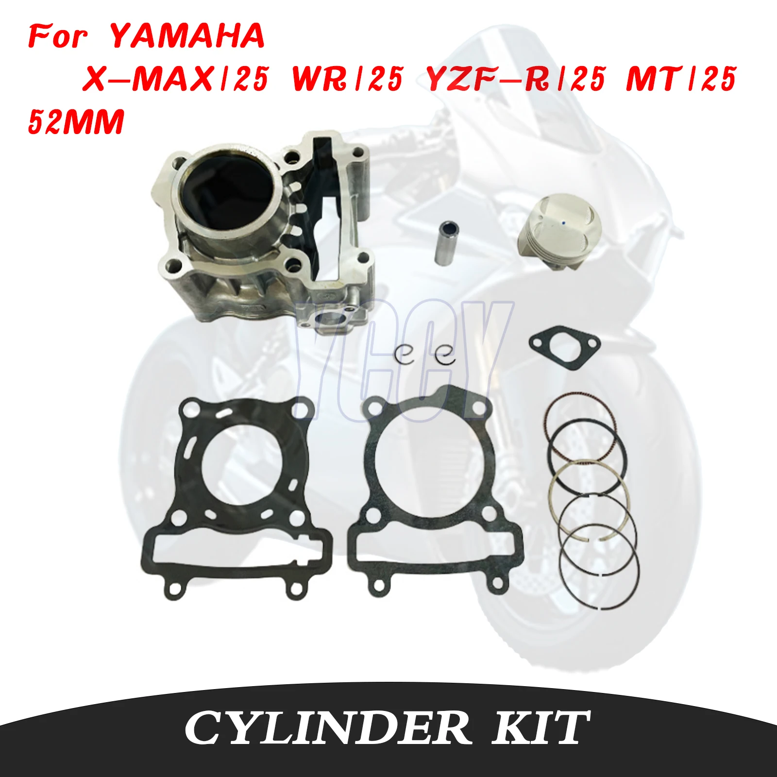 

For YAMAHA XMAX125 X-MAX125 WR125 YZF-R125 MT125 XMAX WR YFZ 125 52mm 125cc Motorcycle Engine Cylinder Kit Piston Rings Gasket