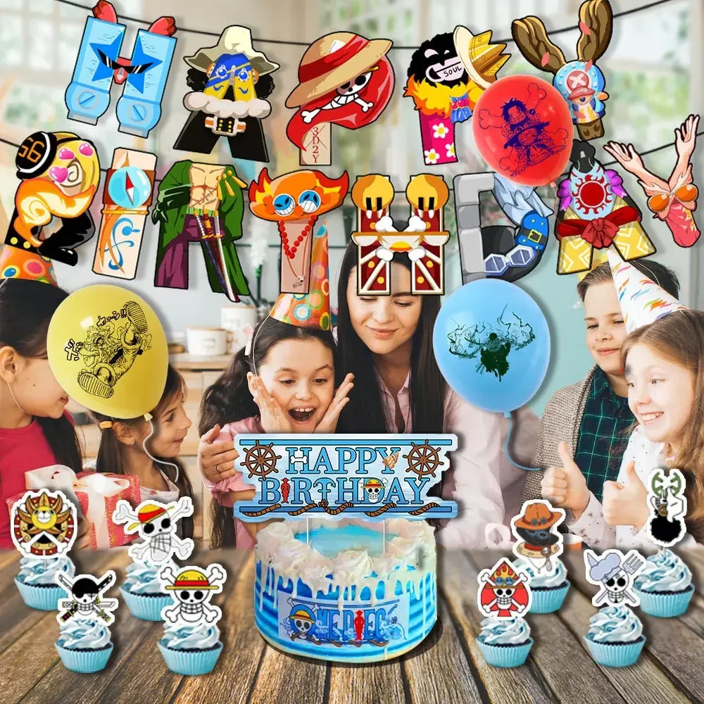 One Piece Party Dekorationen Anime Cartoon Figur Ruffy Zoro Ballon Geburtstag Party Gefälligkeiten Happer Geburtstag Banner Kuchen Topper – Detail 1