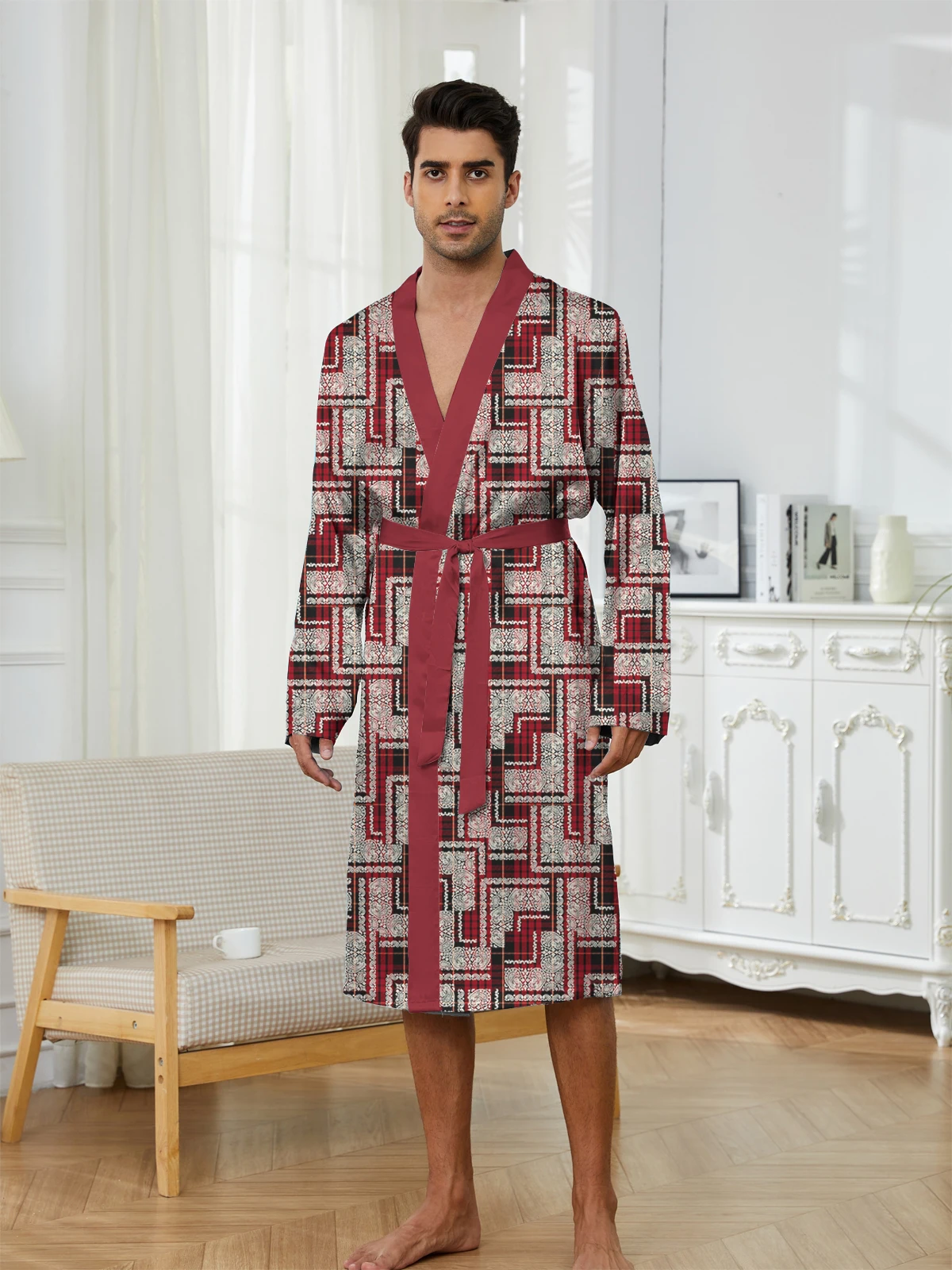 2025 Men's Robes Autumn Winter Men Pajamas Bathrobe Long Sleeve Soft Comfy Casual Lace Up Shower Robe Mid Length Male Loungewear