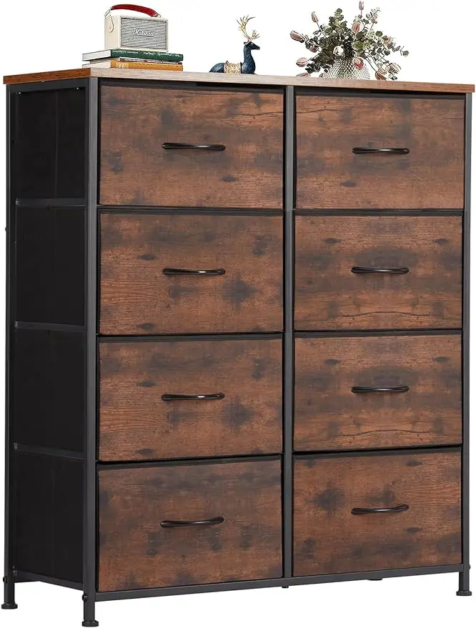 

OLIXIS Organizer Storage 8, Chest of Drawers with Fabric Bins, Tall Dresser with Wood Top for Bedroom, Closet, Entryway, Brown