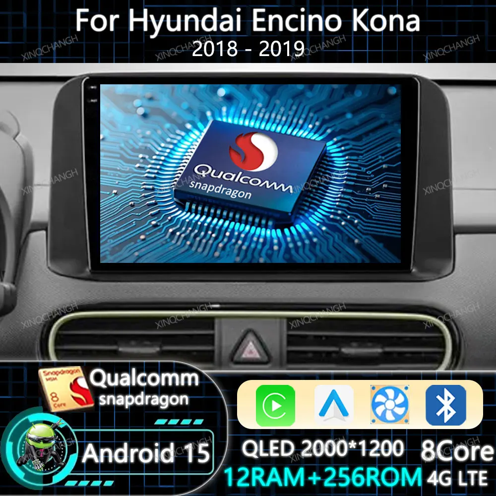 Radio Mobil Android 15 Untuk Hyundai Encino Kona 2018 2019 Qualcomm 2DIN BT Head Unit Multimedia Video Player GPS Carplay Auto QLED