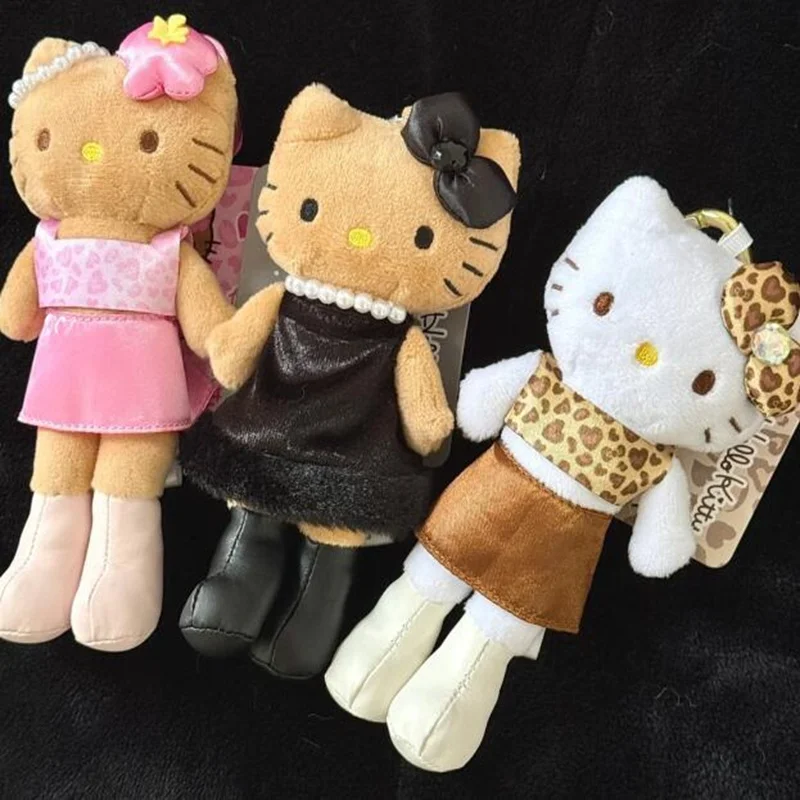 10 cm schwarzer Leopardenmuster-Katze-Plüsch-Schlüsselanhänger, Cartoon-Motiv, niedlich, langbeinig, miauenrosa, Plüsch-Rucksack-Anhänger, Liebe, Schlüsselanhänger, Freund-Geschenke