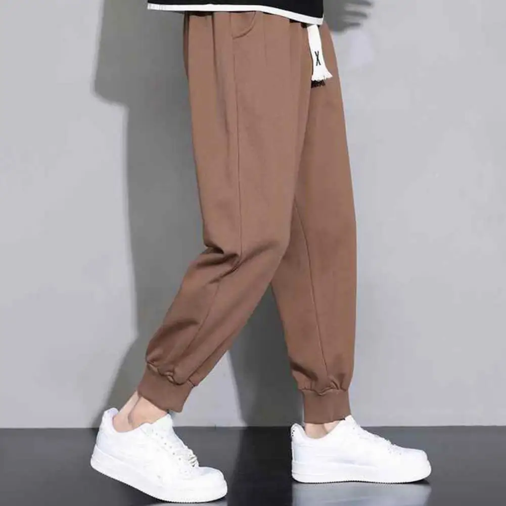 

Fall Trousers Men's Drawstring Elastic Waist Sweatpants with Pockets Loose Straight Fit Ankle-banded Sport Trousers for Daily