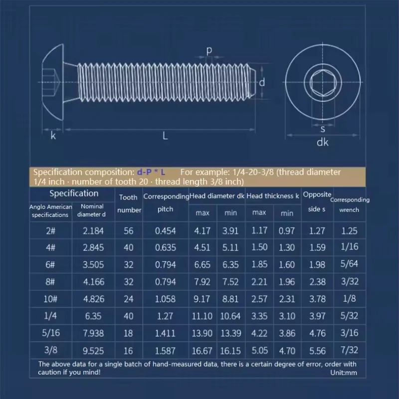 UNC 304 A2 Stainless Steel Hex Socket Round Screws Button Head Allen Bolt 2#-56 4#-40 6#-32 8#-32 10#-24 1/4-20 5/16-18 3/8-16